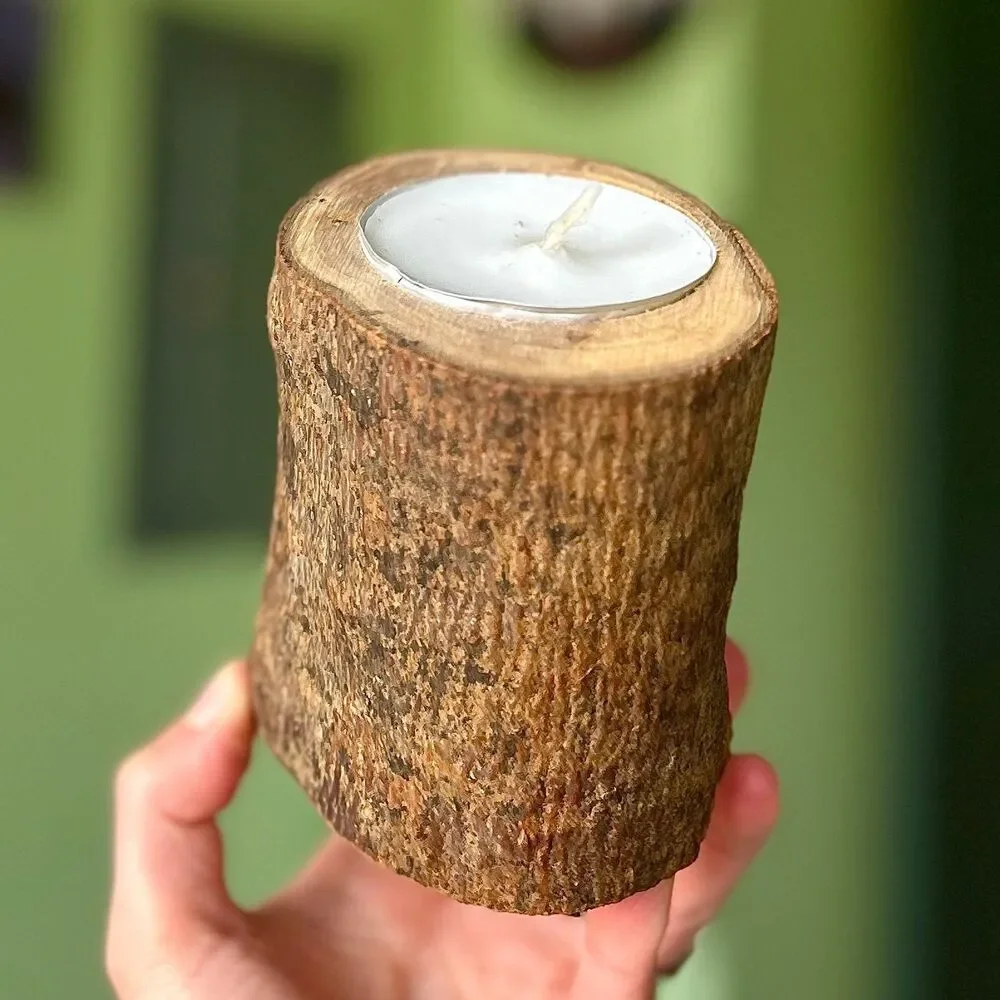 Rustic Wooden Bark Cabin Nature Woods Candle Accent Decor - Picture 5 of 9